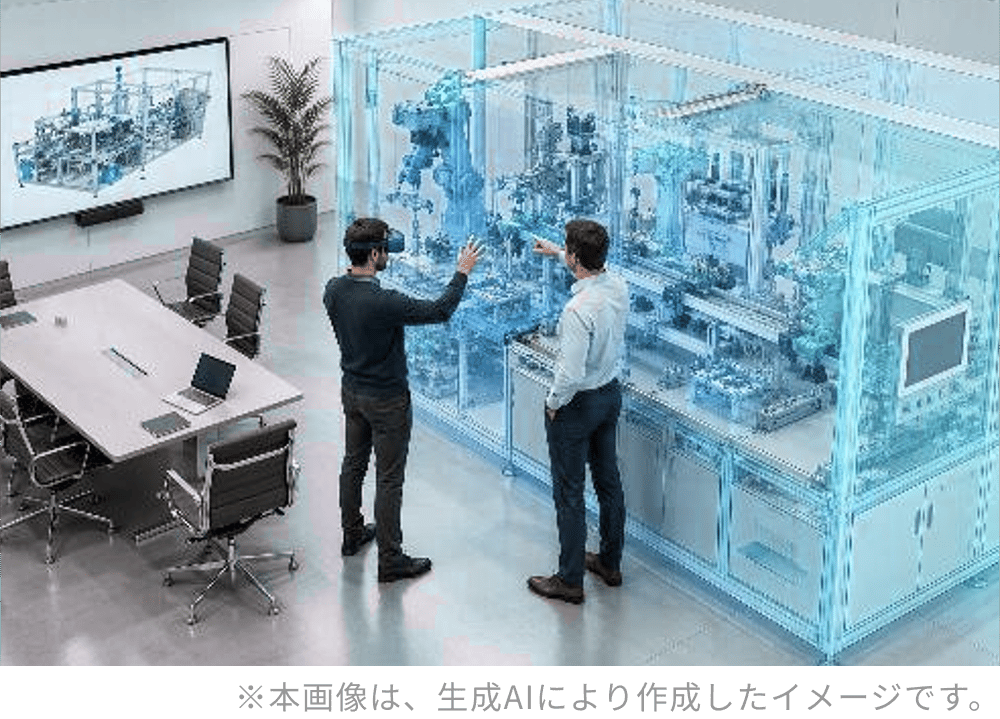 会議室で装置をVRで確認するイメージ