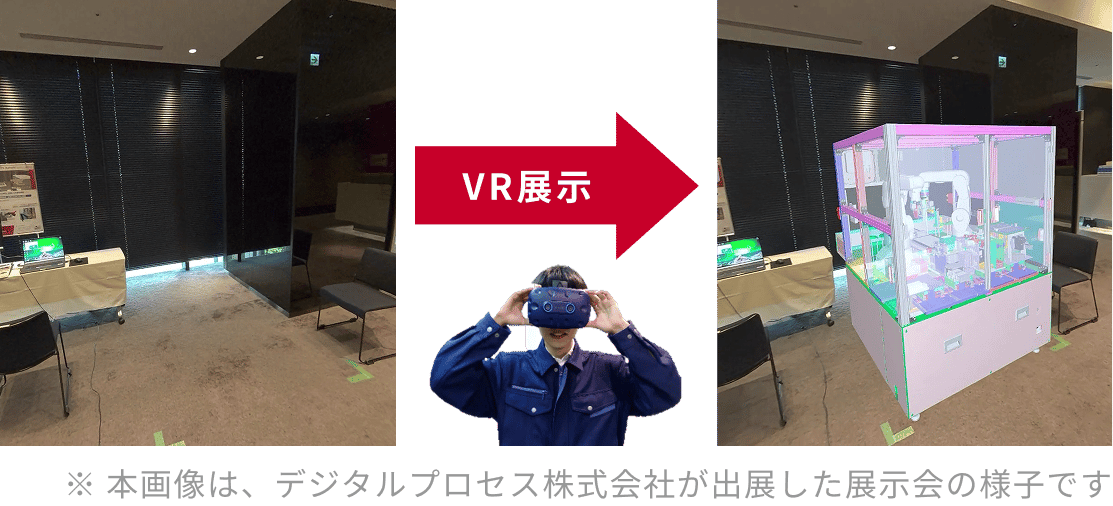 展示会場の空いたスペースに装置をVRで実物大に展示した様子