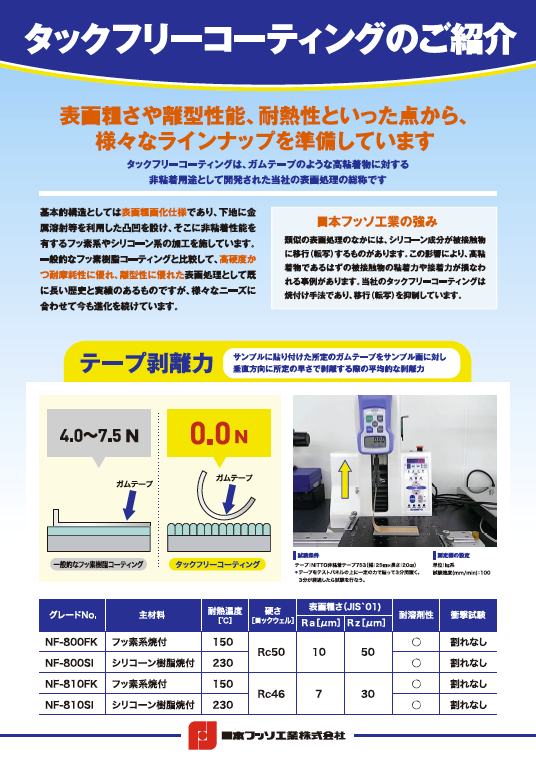 タックフリーコーティング リーフレット資料